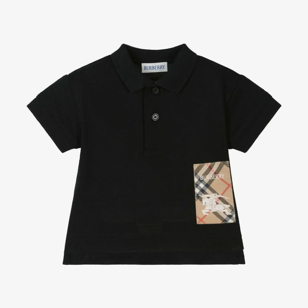 Burberry Tops*Baby Boys Black Cotton Piqué Polo Shirt