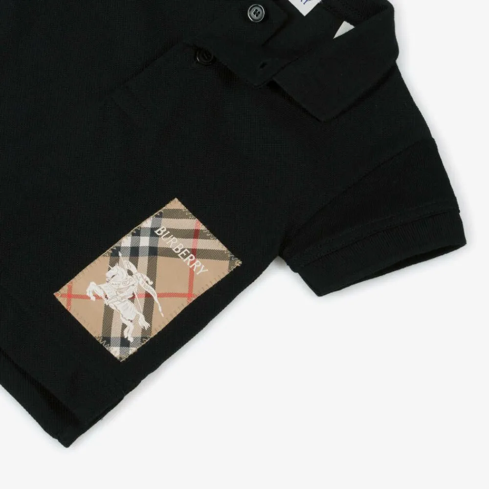 Burberry Tops*Baby Boys Black Cotton Piqué Polo Shirt