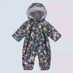 Pilguni Snowwear*Baby Boys Black Space Print 2-in-1 Snowsuit