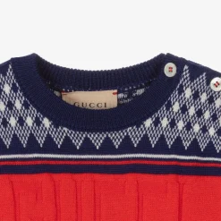 Gucci Tops*Baby Boys Blue & Red Wool Sweater