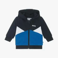 BOSS Tops*Baby Boys Blue Colourblock Cotton Zip-Up Top