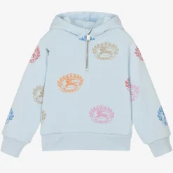 Burberry Tops*Baby Boys Blue Cotton Logo Hoodie