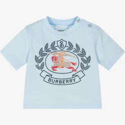Burberry Tops*Baby Boys Blue Cotton Logo T-Shirt