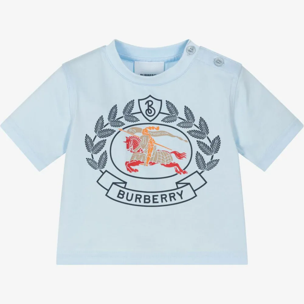 Burberry Tops*Baby Boys Blue Cotton Logo T-Shirt