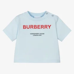Burberry Tops*Baby Boys Blue Cotton Logo T-Shirt