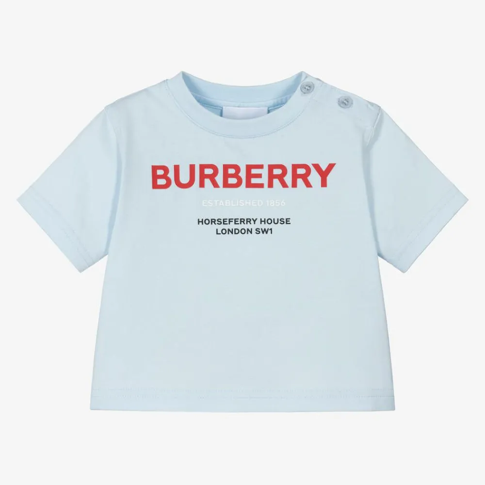 Burberry Tops*Baby Boys Blue Cotton Logo T-Shirt