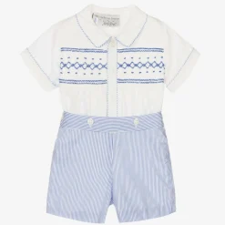 Rachel Riley Outfit Sets|Outfit Sets*Baby Boys Blue Cotton Smocked Buster Suit