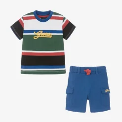 Guess Outfit Sets|Outfit Sets*Baby Boys Blue Cotton Striped Shorts Set