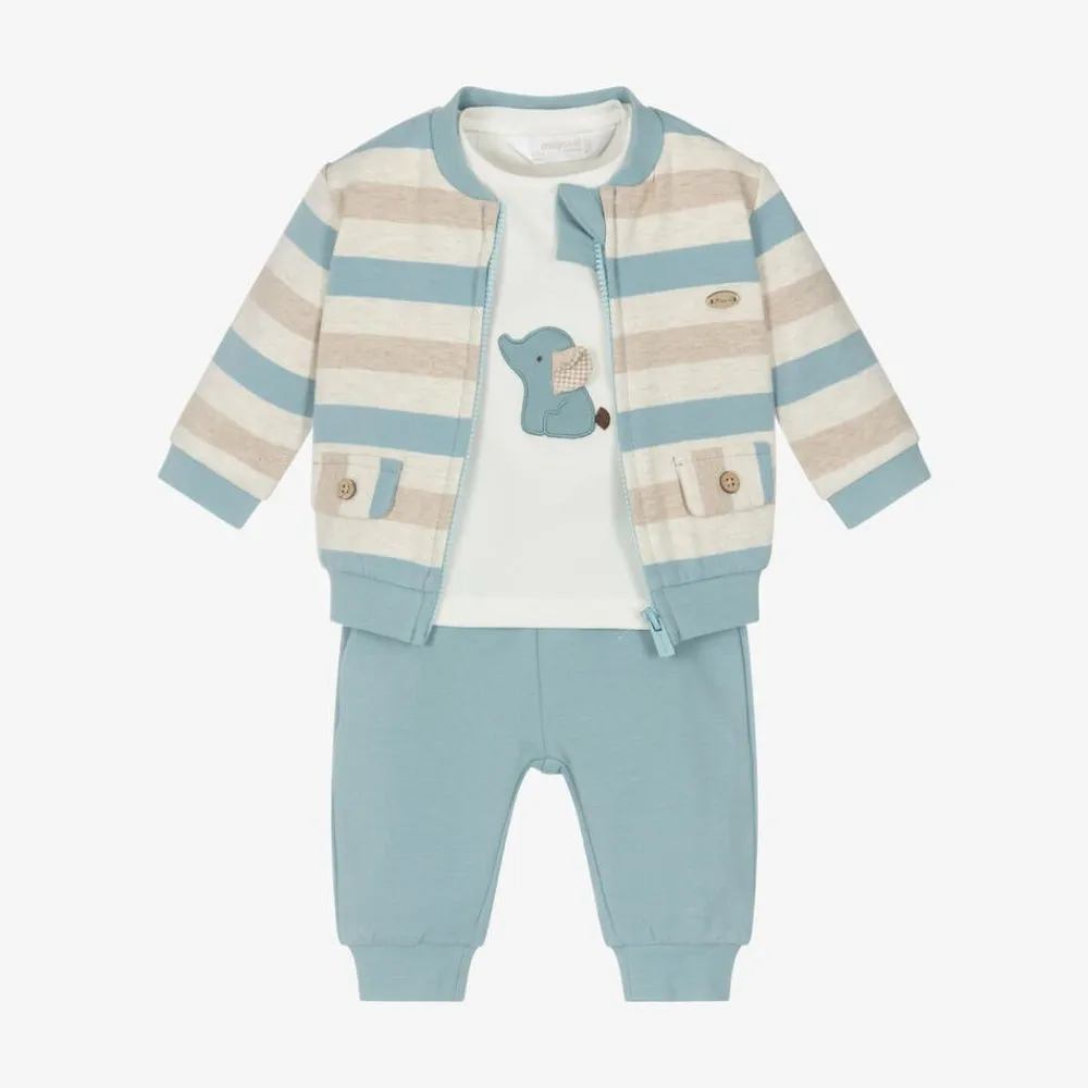 Mayoral Newborn Tracksuits*Baby Boys Blue Cotton Tracksuit Set