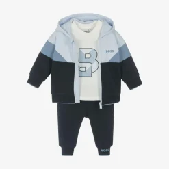 BOSS Tracksuits*Baby Boys Blue Cotton Tracksuit Set