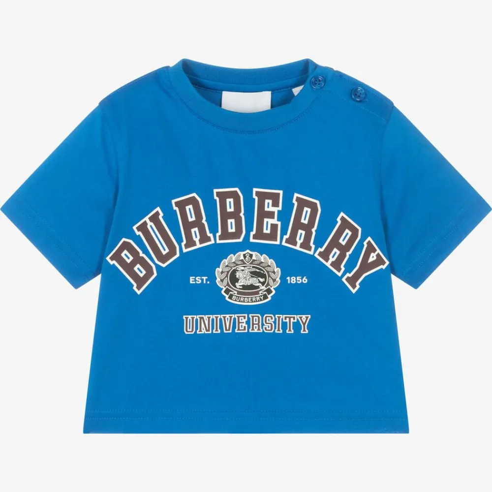 Burberry Tops*Baby Boys Blue Cotton Varsity T-Shirt