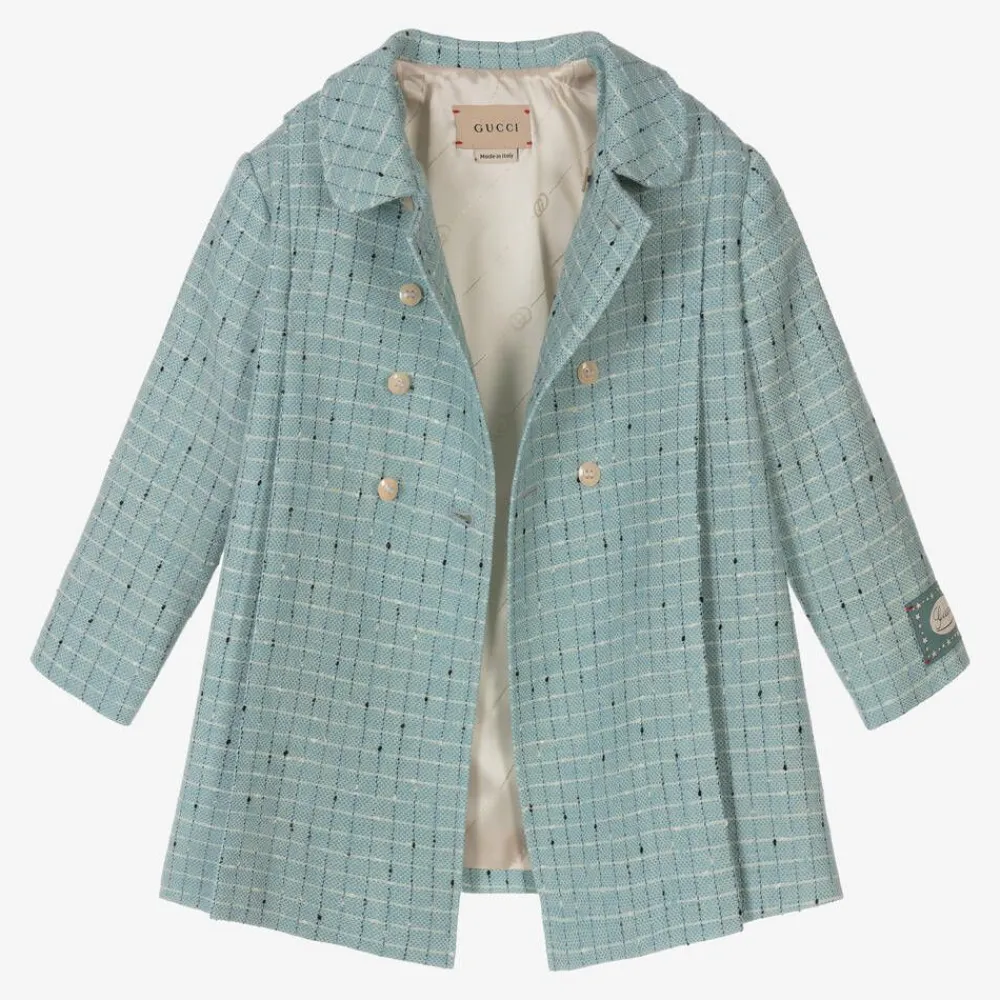 Gucci Coats & Jackets*Baby Boys Blue Damier Wool Check Coat