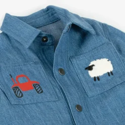 Stella McCartney Kids Tops*Baby Boys Blue Denim Farmyard Shirt