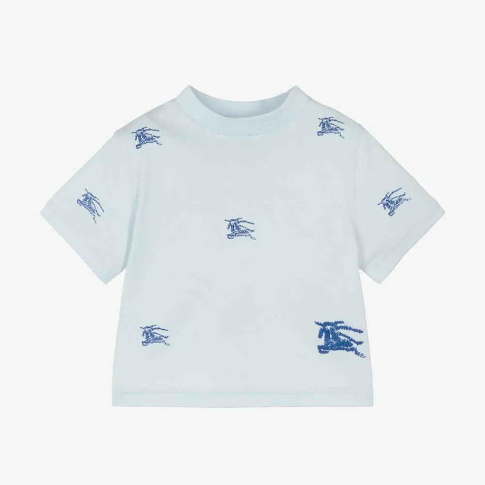 Burberry Tops*Baby Boys Blue EKD Cotton T-Shirt