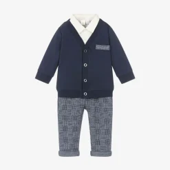 iDO Mini Outfit Sets*Baby Boys Blue Houndstooth Trouser Set