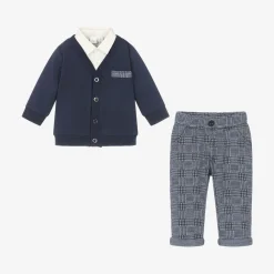 iDO Mini Outfit Sets*Baby Boys Blue Houndstooth Trouser Set