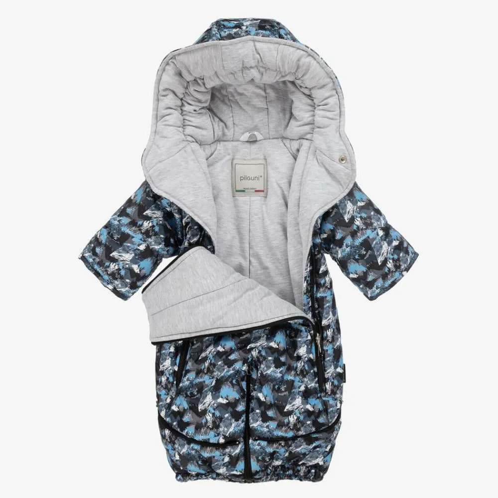 Pilguni Snowwear*Baby Boys Blue Mountain Print 2-in-1 Snowsuit