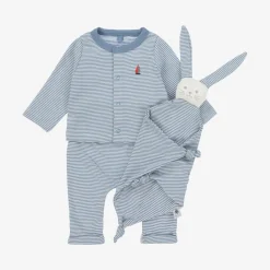 Petit Bateau Babysuits*Baby Boys Blue Stripe Organic Cotton Trouser Set