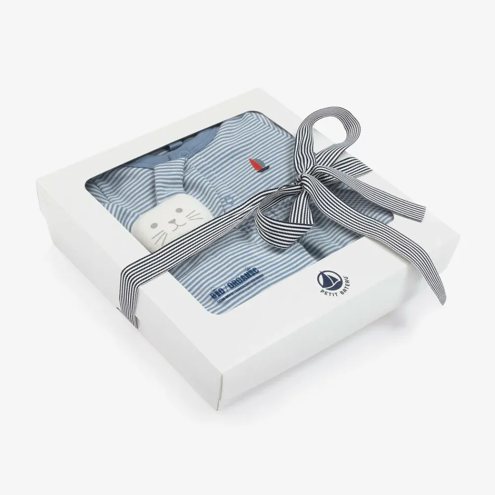 Petit Bateau Babysuits*Baby Boys Blue Stripe Organic Cotton Trouser Set