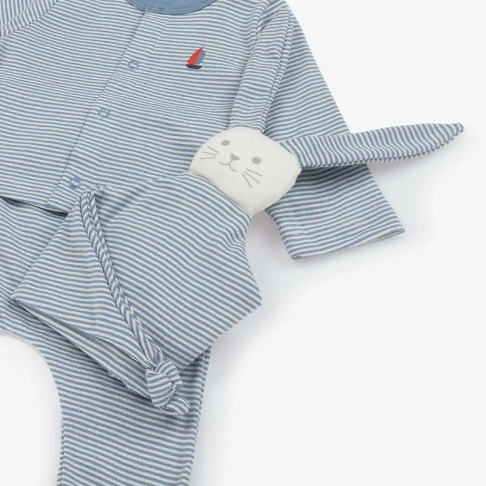 Petit Bateau Babysuits*Baby Boys Blue Stripe Organic Cotton Trouser Set