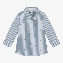 BOSS Tops*Baby Boys Blue Striped Cotton Shirt