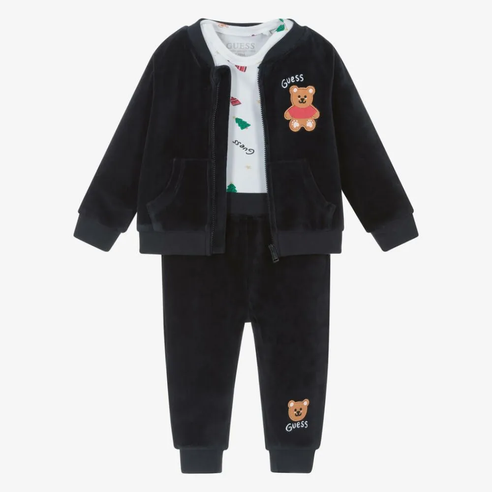 Guess Outfit Sets|Outfit Sets*Baby Boys Blue Velour Tracksuit Set