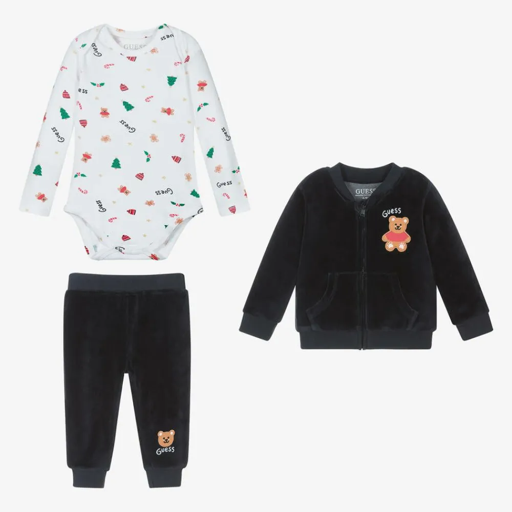 Guess Outfit Sets|Outfit Sets*Baby Boys Blue Velour Tracksuit Set