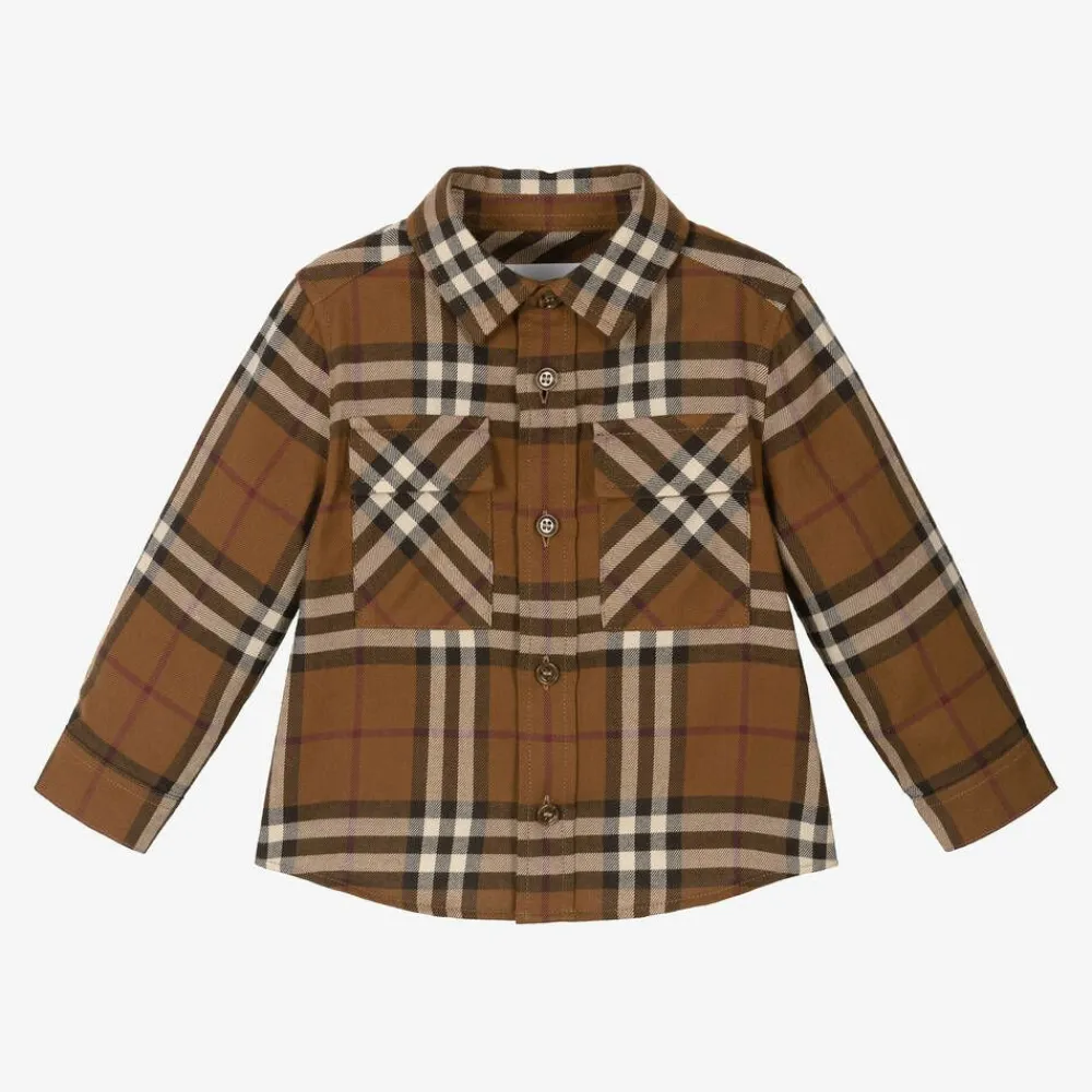 Burberry Tops*Baby Boys Brown Checked Cotton Shirt DarkBirchBrown