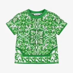Dolce amp; Gabbana Tops*Baby Boys Green Cotton Majolica T-Shirt