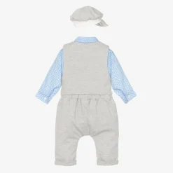 Beau KiD Gifts*Baby Boys Grey & Blue Cotton Trouser Set
