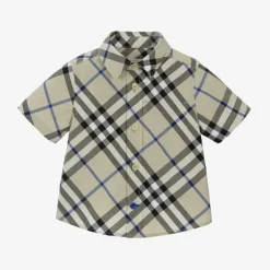 Burberry Tops*Baby Boys Grey Check Cotton Shirt Lichen
