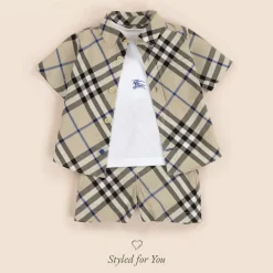 Burberry Tops*Baby Boys Grey Check Cotton Shirt Lichen