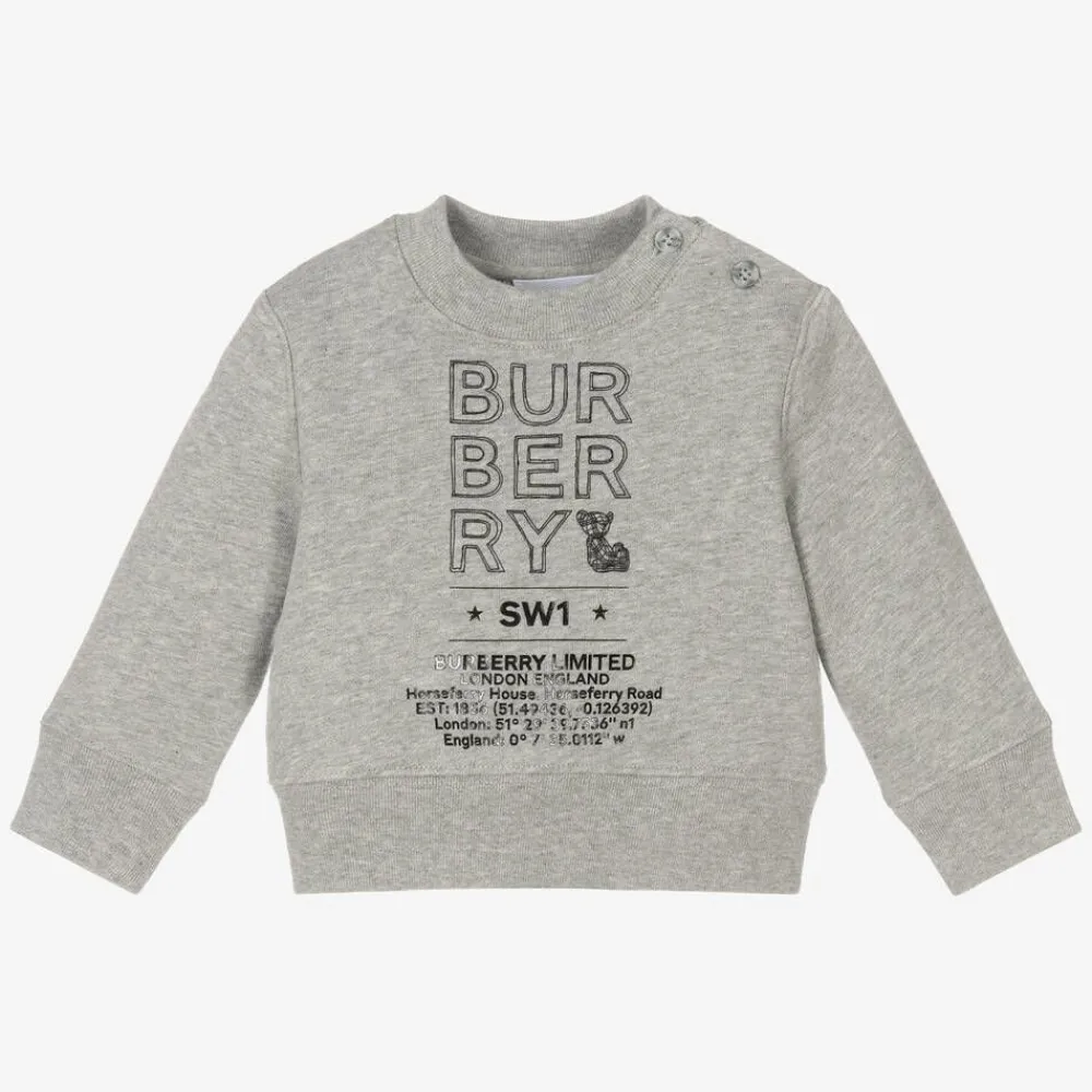 Burberry Tops*Baby Boys Grey Logo Sweatshirt