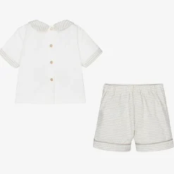 Beau KiD Outfit Sets|Outfit Sets*Baby Boys Ivory & Beige Cotton Buster Suit