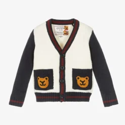 Guess Tops*Baby Boys Ivory & Blue Knit Cardigan