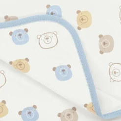 Kissy Love Gifts*Baby Boys Ivory Cotton Bear Talk Blanket (73cm)