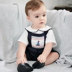 Rachel Riley Shorts|Shorts*Baby Boys Navy Blue Cotton Dungaree Shorts