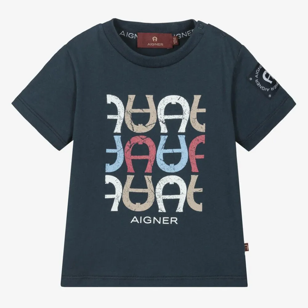 AIGNER Tops|Tops*Baby Boys Navy Blue Cotton T-Shirt