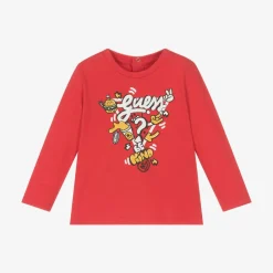 Guess Tops*Baby Boys Red Cotton Cartoon Logo Top