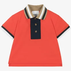Burberry Tops*Baby Boys Red Cotton Varsity Polo Shirt