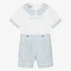 Beau KiD Outfit Sets|Outfit Sets*Baby Boys White & Blue Cotton Buster Suit