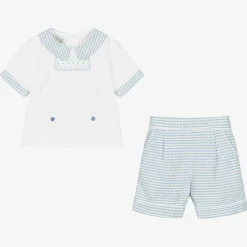 Beau KiD Outfit Sets|Outfit Sets*Baby Boys White & Blue Cotton Buster Suit