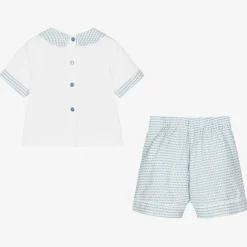 Beau KiD Outfit Sets|Outfit Sets*Baby Boys White & Blue Cotton Buster Suit