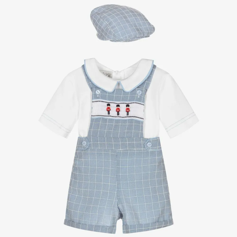 Beau KiD Outfit Sets*Baby Boys White & Blue Dungaree Shorts Set