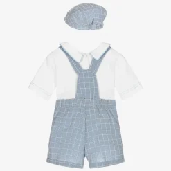 Beau KiD Outfit Sets*Baby Boys White & Blue Dungaree Shorts Set