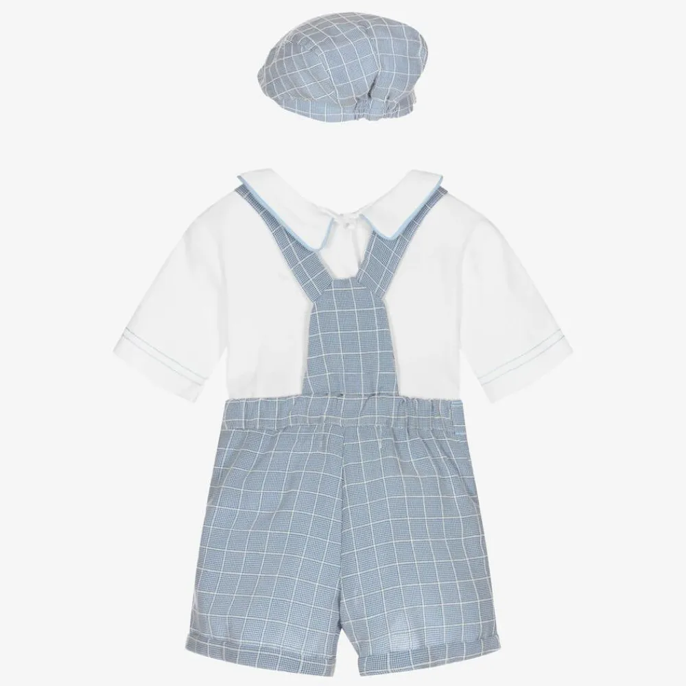 Beau KiD Outfit Sets*Baby Boys White & Blue Dungaree Shorts Set