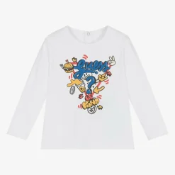 Guess Tops*Baby Boys White Cotton Cartoon Logo Top