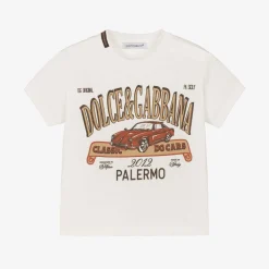 Dolce amp; Gabbana Tops*Baby Boys White Cotton Classic Car T-Shirt