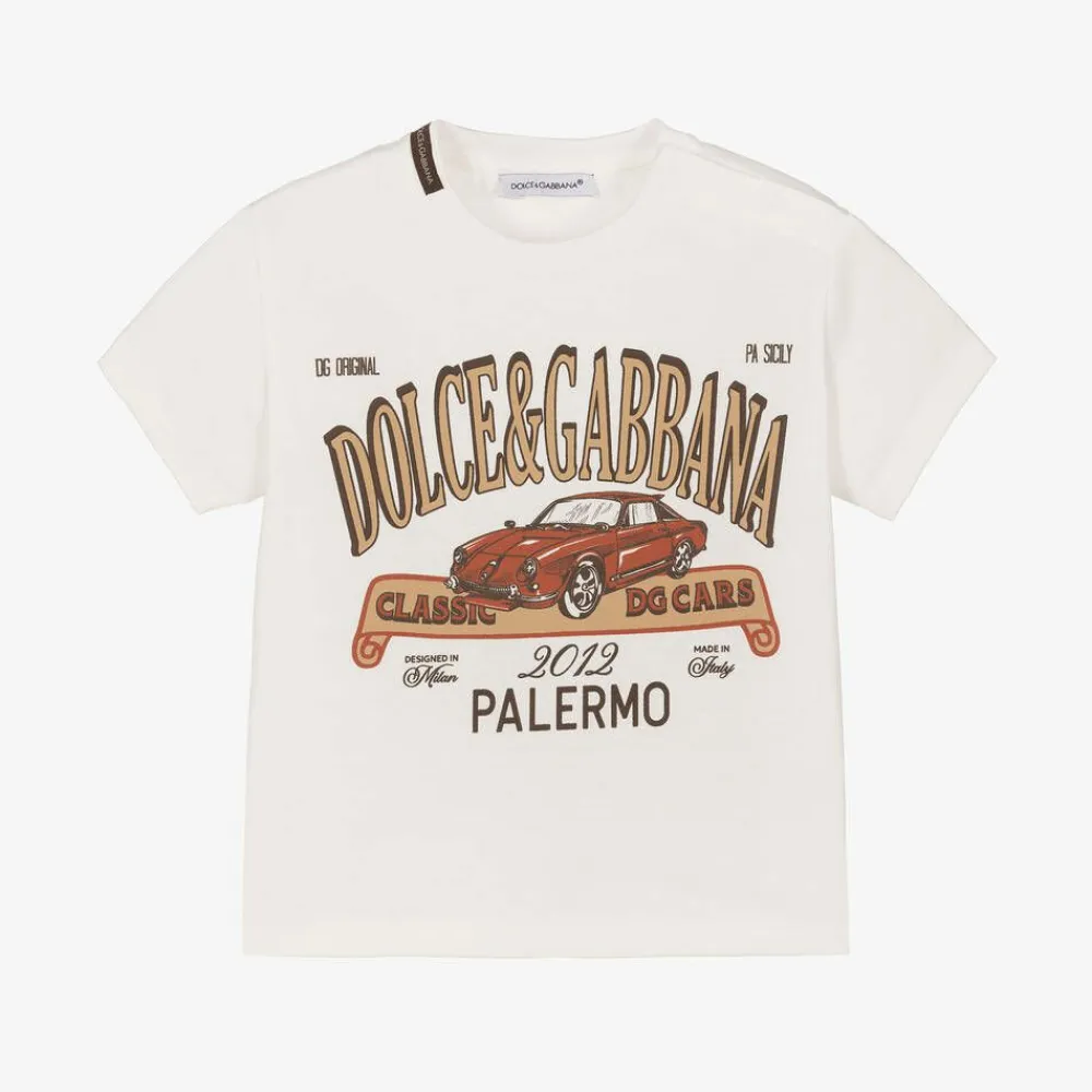 Dolce amp; Gabbana Tops*Baby Boys White Cotton Classic Car T-Shirt