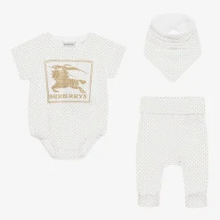 Burberry Gifts|Babysuits*Baby Boys White Cotton EKD Gift Set